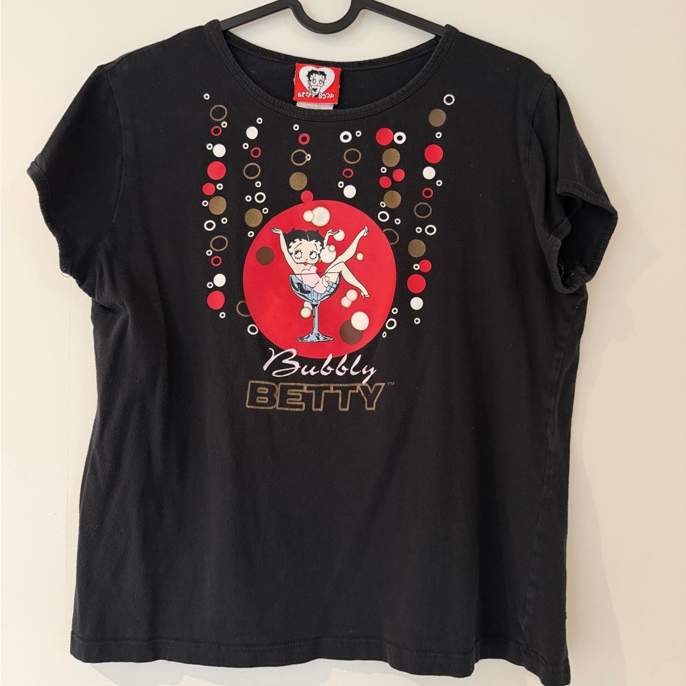 Betty Boop Black Tee with Red, White & Gold Bubble Graphic